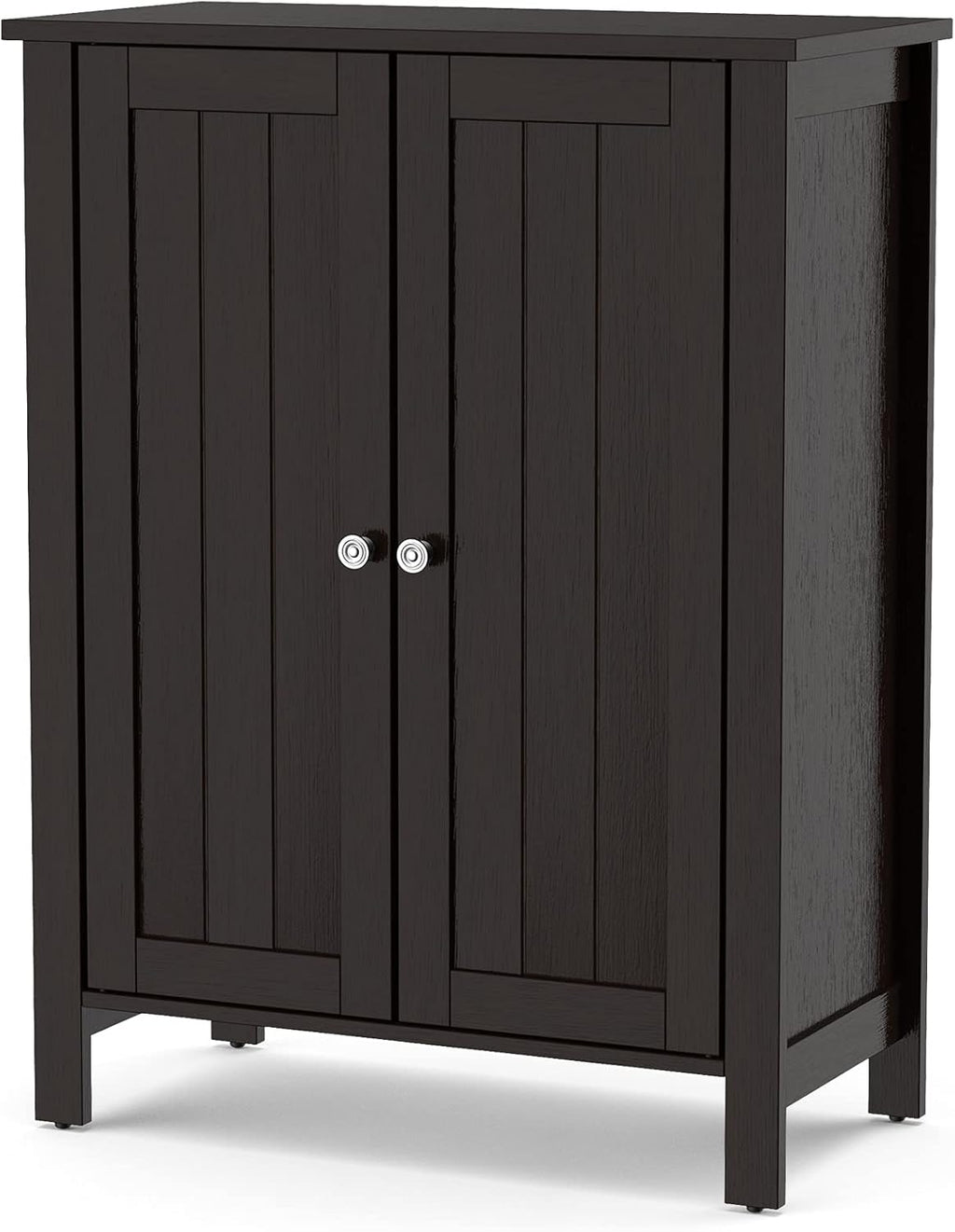 Black 3 Tier Wooden Bathroom Floor Cabinet with Double Door I420