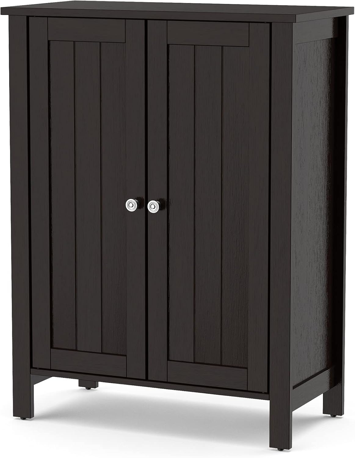 Black 3 Tier Wooden Bathroom Floor Cabinet with Double Door I420