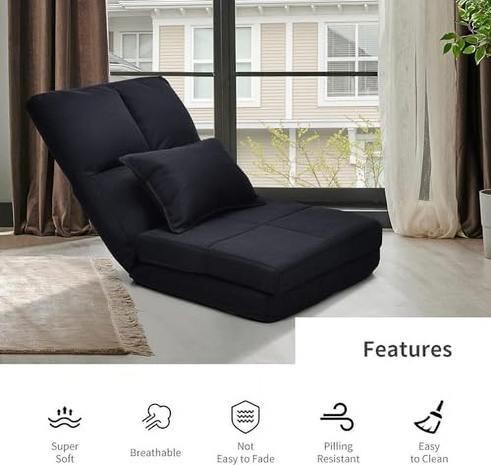 Moccha Folding Floor Chair with Pillow Adjustable 6 Reclining Position Upholstered Chaise Lounge D155