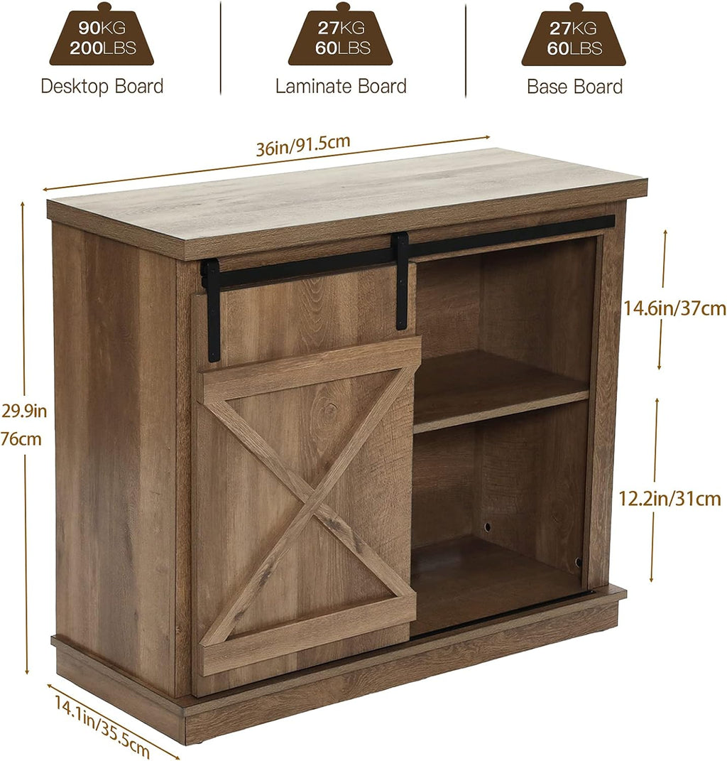 Farmhouse X Cabinet with Sliding Barn Door Storage Cabinet Coffee Table, 36 Wide Rustic Oak L3132