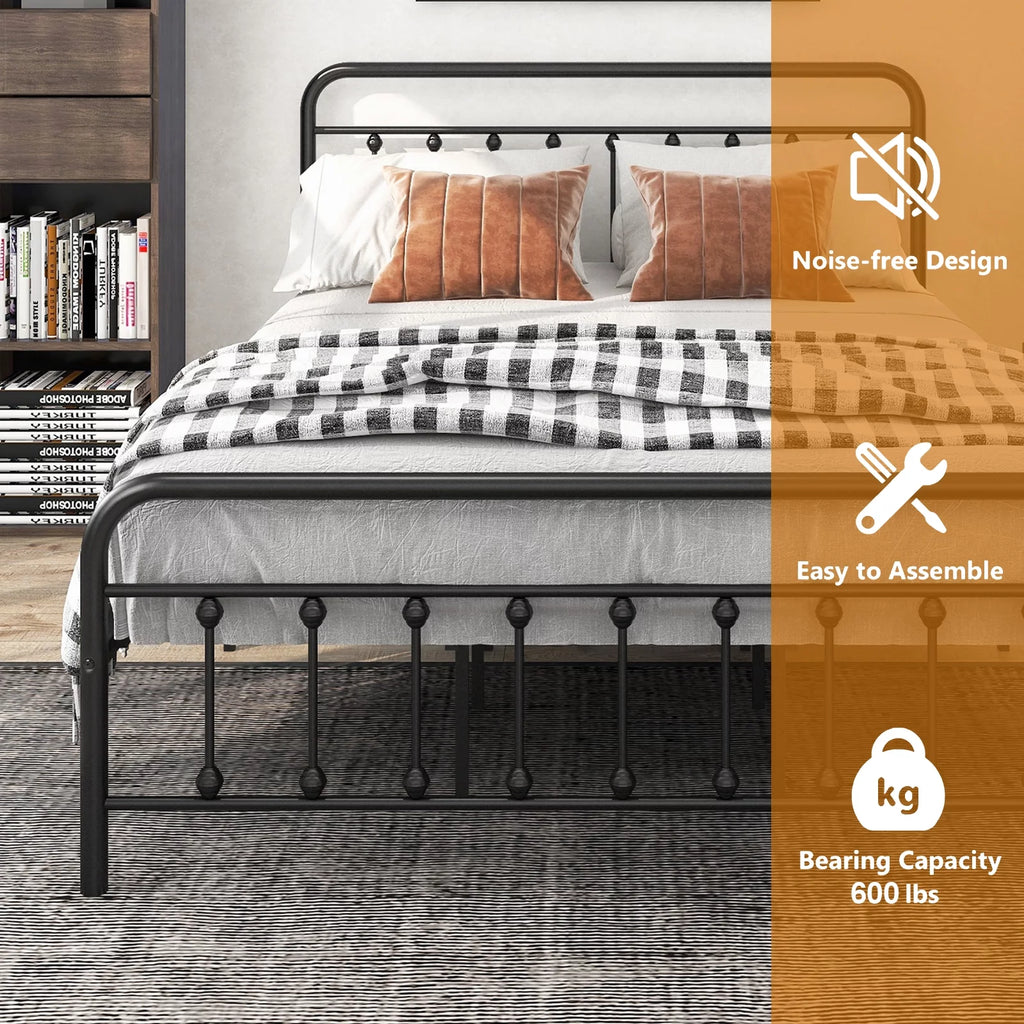 Queen Size Black Iron Bed with Headboard and Footboard I78241