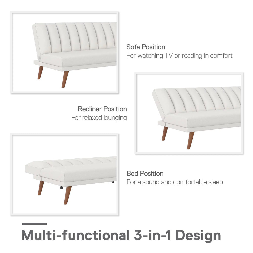 White Faux Leather Armless Futon Sofa Lounger T810531