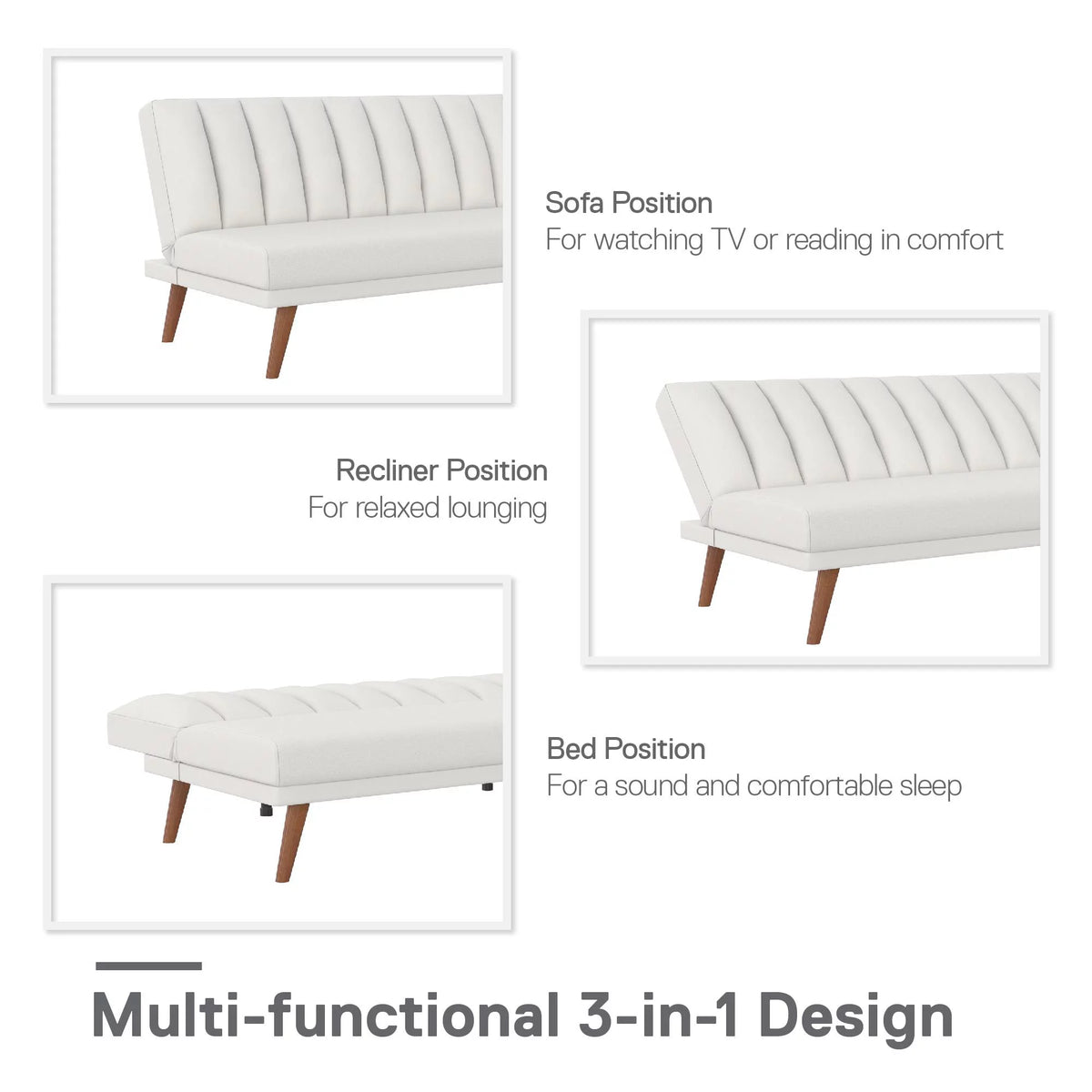 White Faux Leather Armless Futon Sofa Lounger T810531