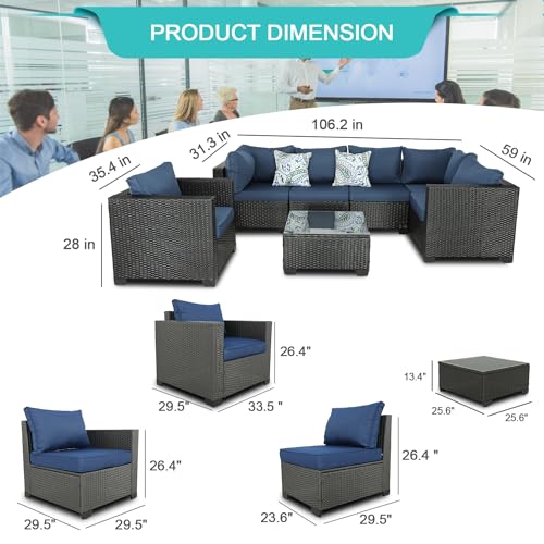 Dark Blue 6 Pieces Outdoor Sectional Set F83719