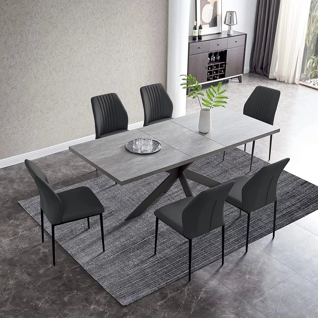 6-8 Person Space Saving Expandable Metal Frame Rectangular Dining Table D63159