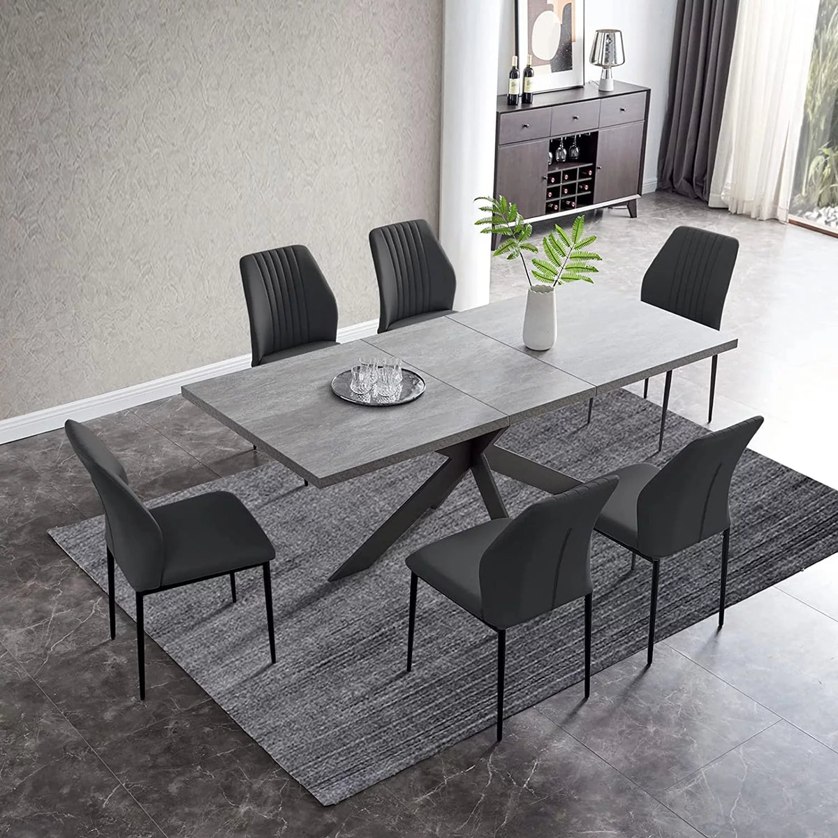 6-8 Person Space Saving Expandable Metal Frame Rectangular Dining Table D63159