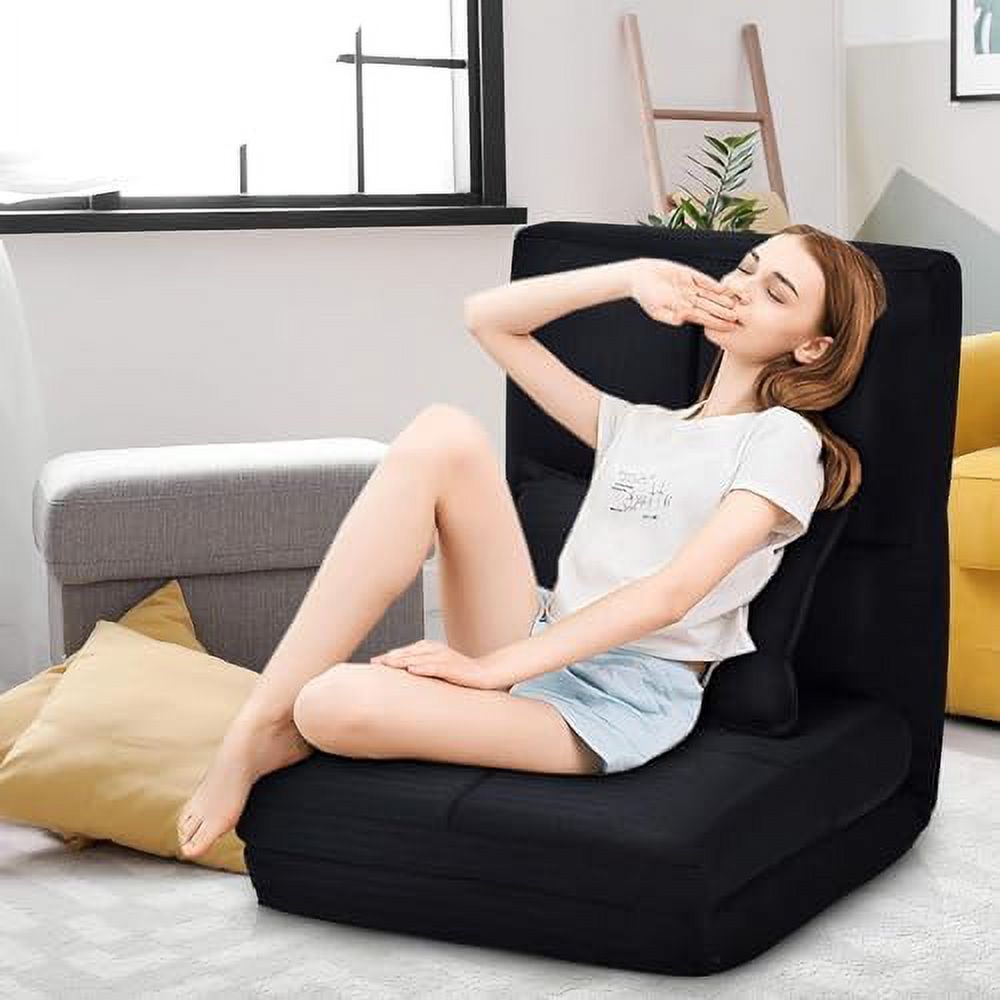 Moccha Folding Floor Chair with Pillow Adjustable 6 Reclining Position Upholstered Chaise Lounge D155