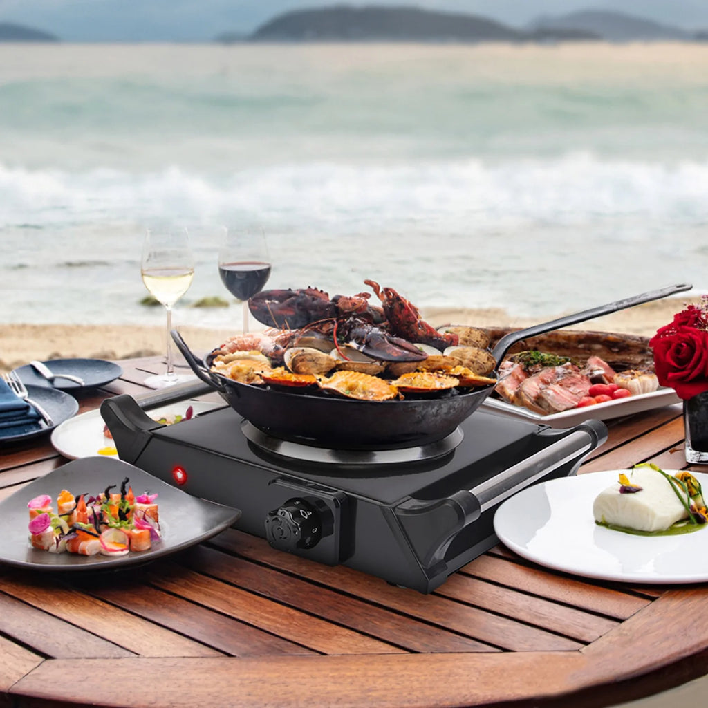Electric Single Burner Portable Hot Plate with 5 Temperature Adjustments Black Z732