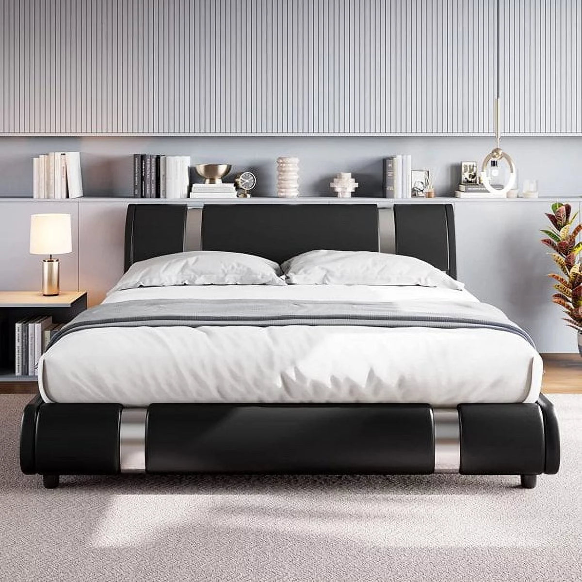 King Size Leather Bed Frame with Adjustable Headboard S788