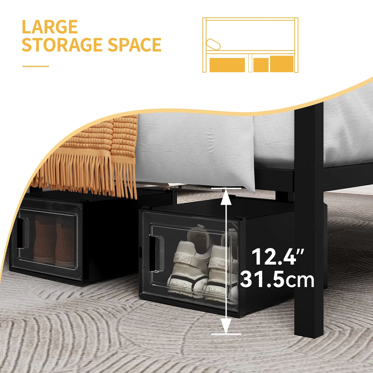 Queen Size Black Canopy Bed Frame with USB Charging and Storage N41990
