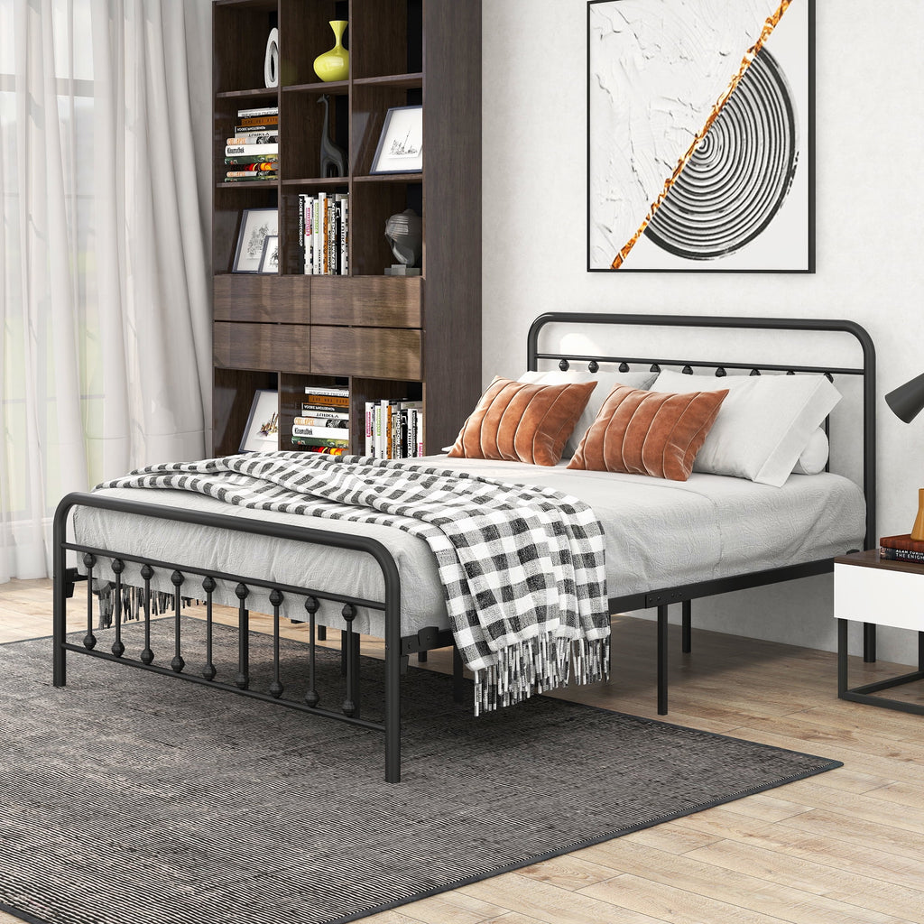 Queen Size Black Iron Bed with Headboard and Footboard I78241