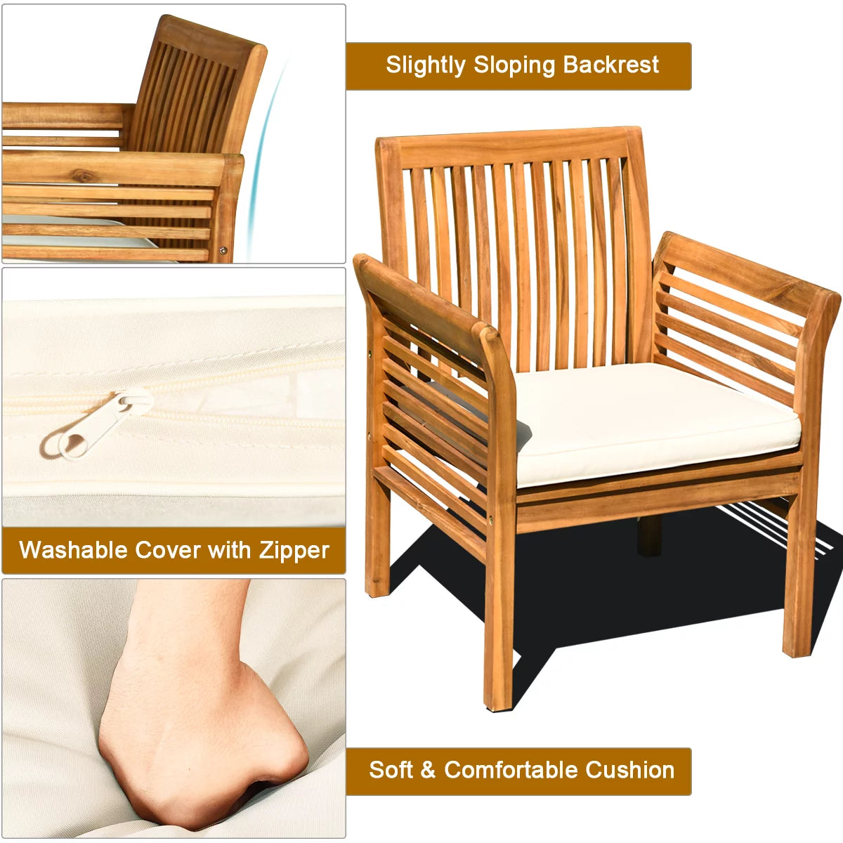 4-Piece Acacia Wood Patio Sofa Set with Beige Cushions P92169