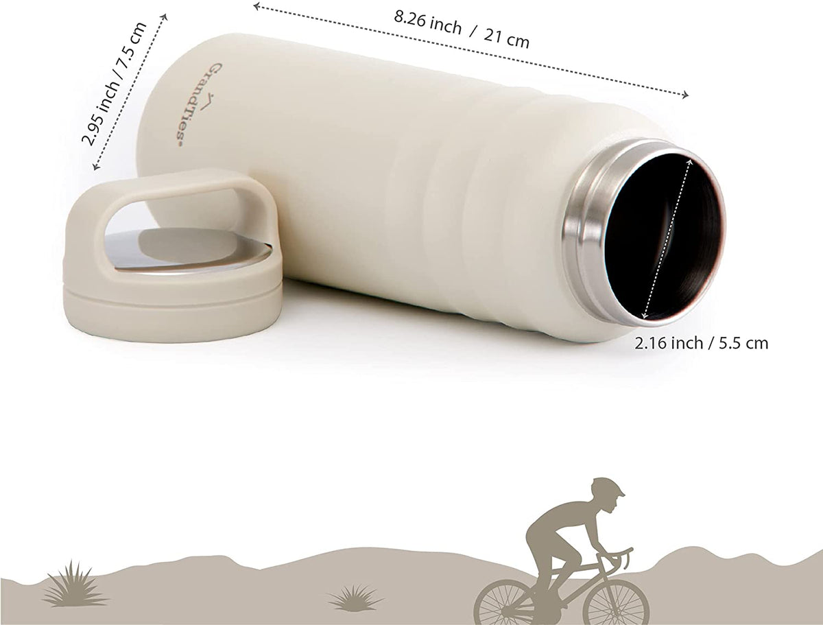 Stainless Steel Water Bottles with 2 Lids, Wide Mouth Vacuum Insulated Leak Proof BPA-Free Metal Canteen V8009