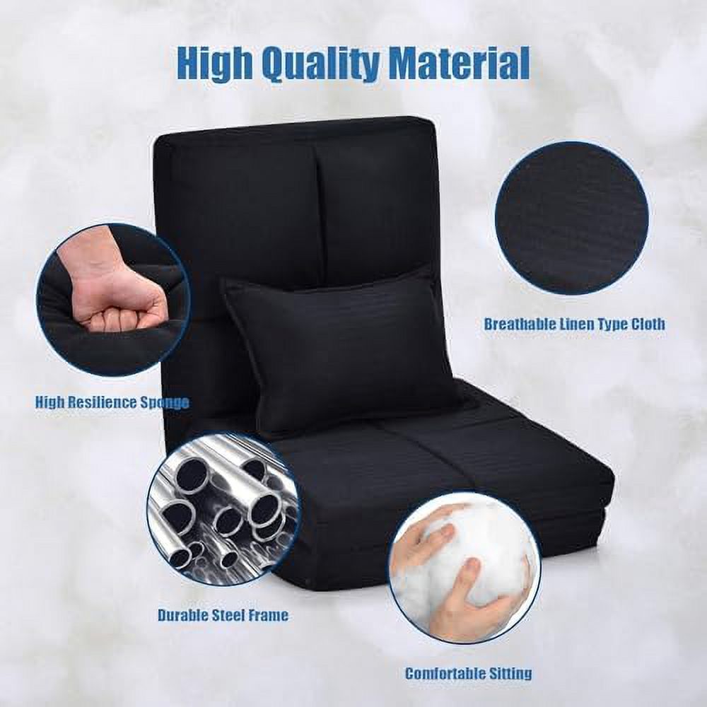 Moccha Folding Floor Chair with Pillow Adjustable 6 Reclining Position Upholstered Chaise Lounge D155