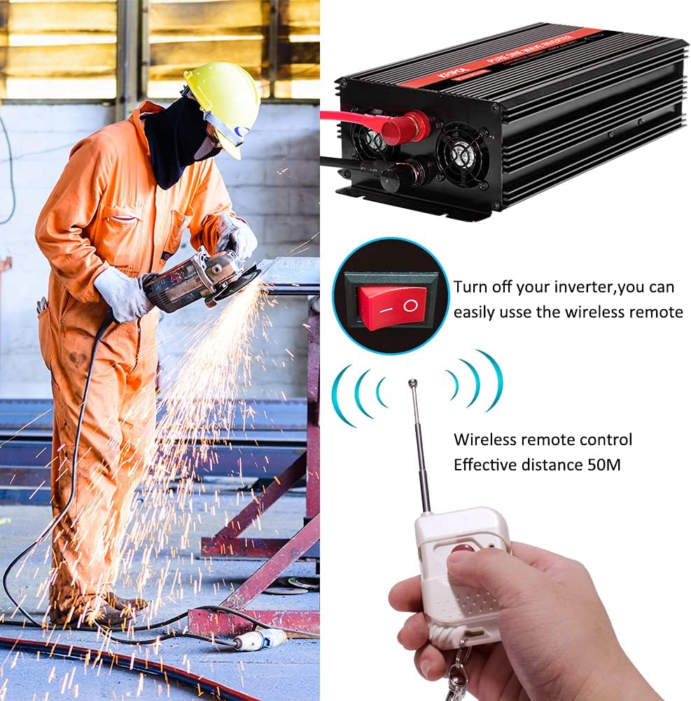 1500 Watt Pure Sine Wave Power Inverter 24v DC to 110/120v AC 60HZ with 4 AC and 1 USB Output D190368