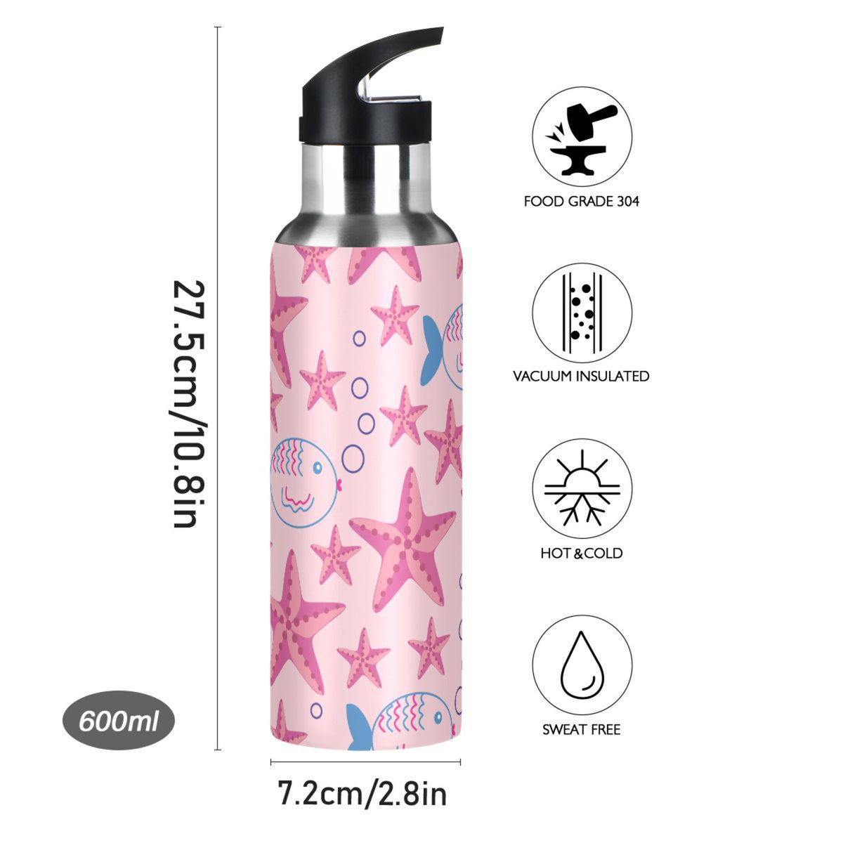Stainless Steel Insulated Thermos Vacuum Flask Water Bottle with Straw Lid Q7789