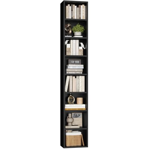 Black/Brown 8-Tier Media Tower Rack with Adjustable Shelves L8854