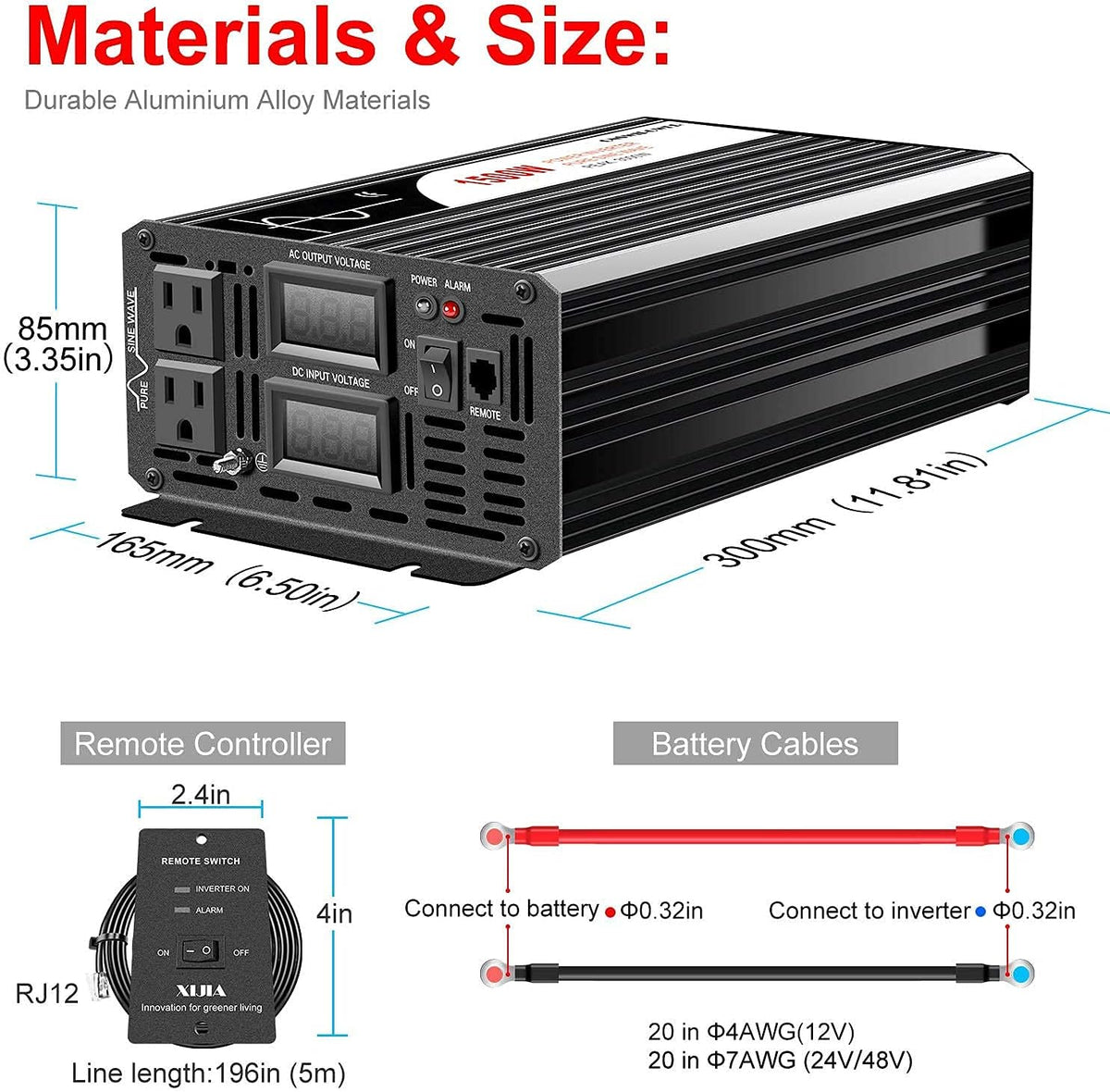 1500W Pure Sine Wave DC 12V to AC 120V Inverter N330
