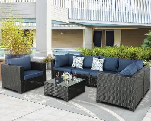 Dark Blue 6 Pieces Outdoor Sectional Set F83719