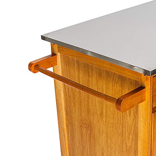 Burlywood Drop Leaf Kitchen Trolley with Stainless Steel Top Three Drawers Three Baskets F601758