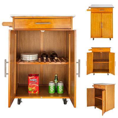 Burlywood Drop Leaf Kitchen Trolley with Stainless Steel Top Three Drawers Three Baskets F601758