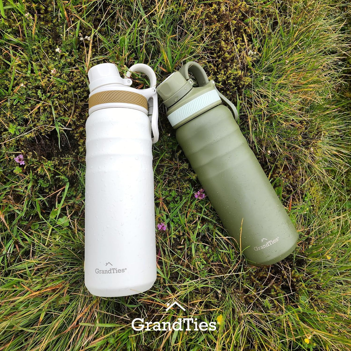 Stainless Steel Water Bottles with 2 Lids, Wide Mouth Vacuum Insulated Leak Proof BPA-Free Metal Canteen V8009