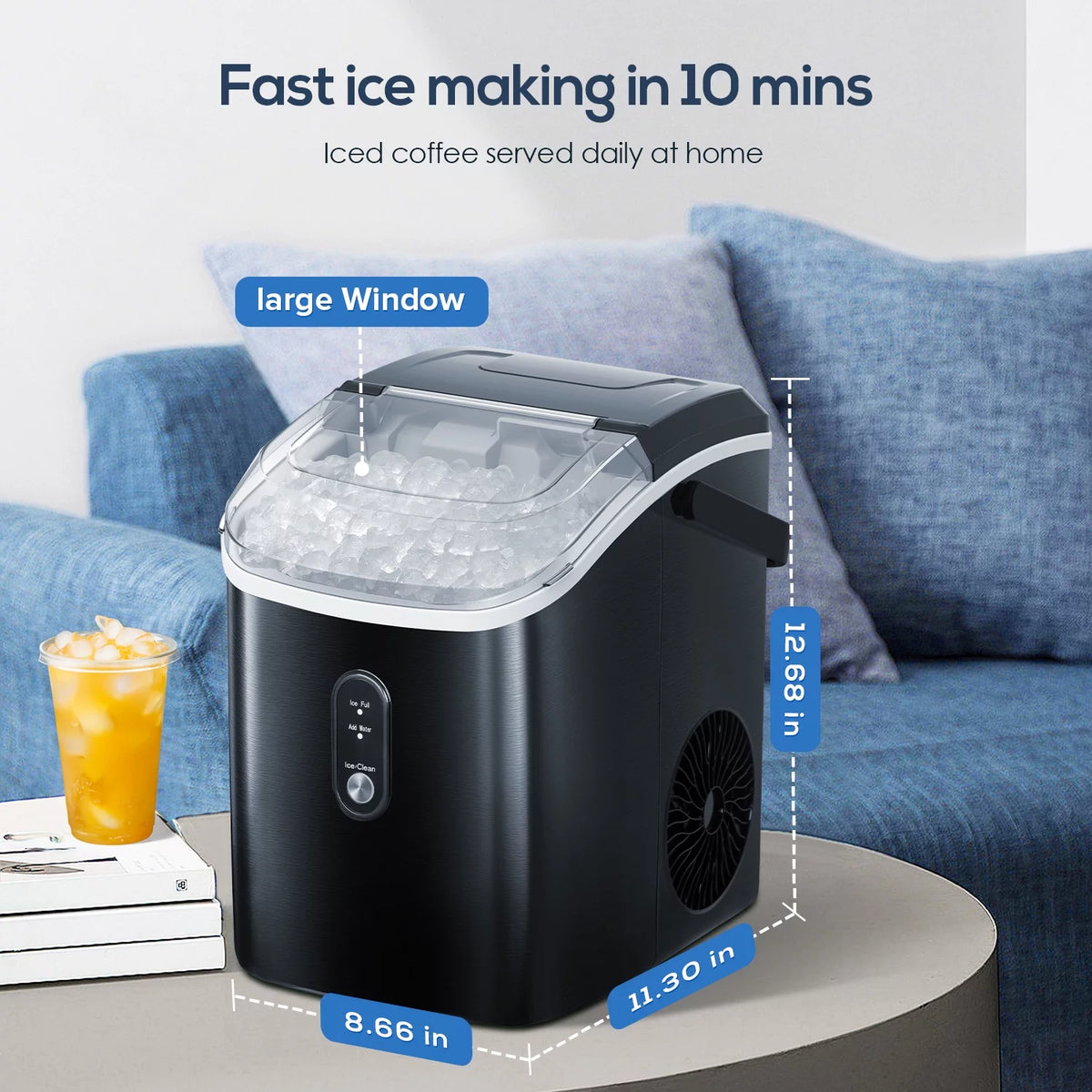Portable Self-cleaning Nugget Ice Maker with Ice Scoop Q556569