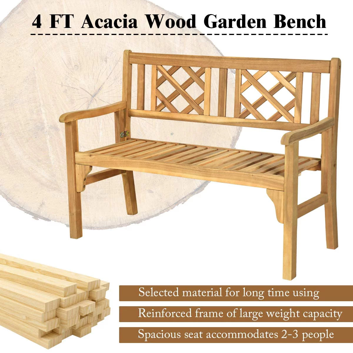 4 Ft Teak Acacia Wooden Patio Bench Q1039