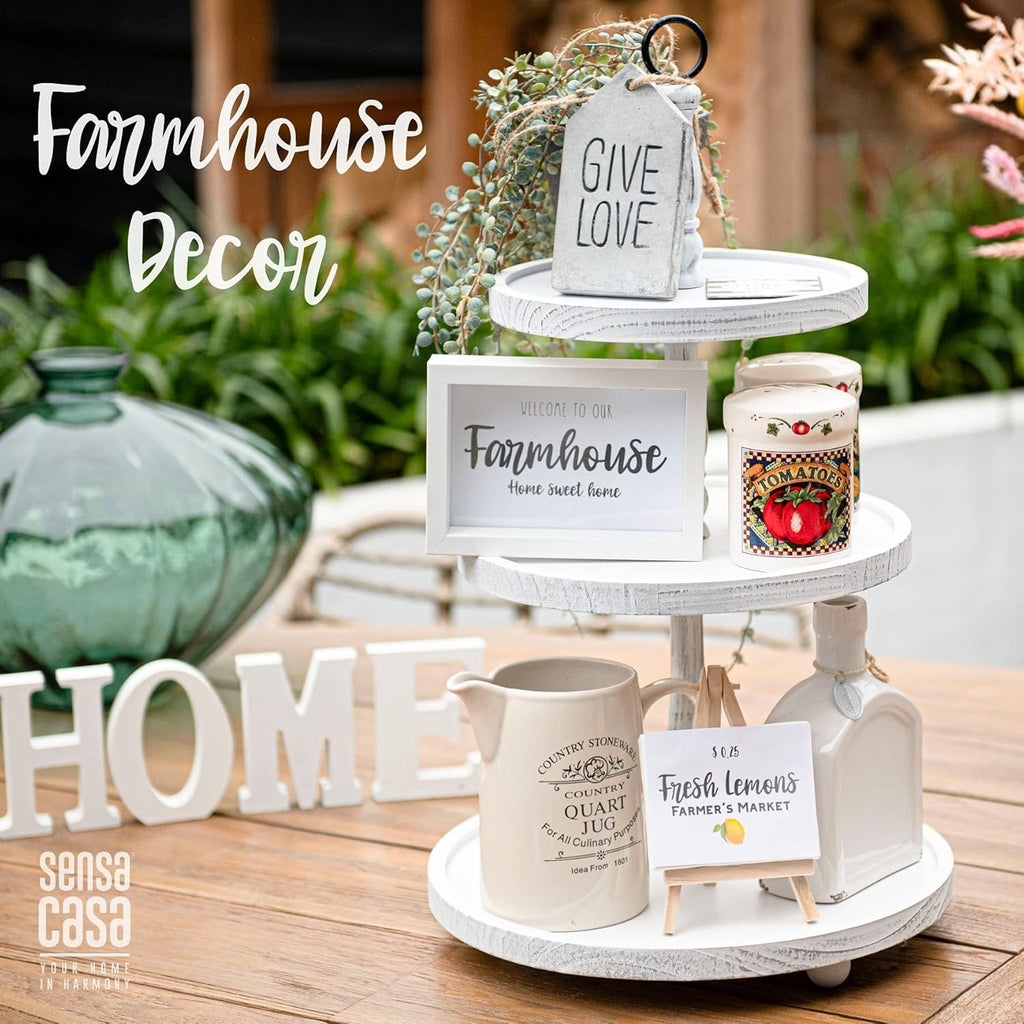 White Rustic 3 Tier Wood Tray U57199