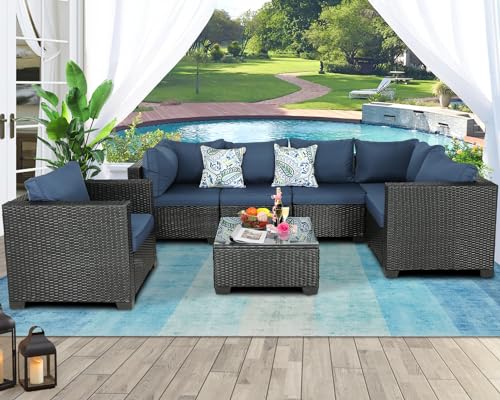 Dark Blue 6 Pieces Outdoor Sectional Set F83719