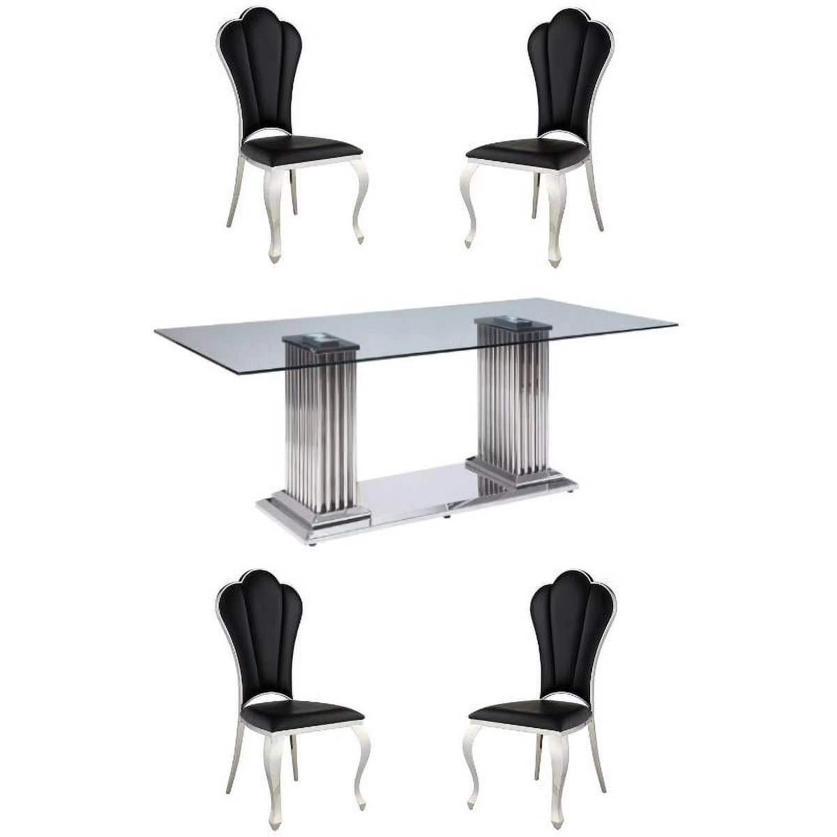 5-Piece Steel Dining Table & 4 Side Chairs in Black Y9487