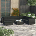 8 Piece Black Poly Rattan Patio Lounge Set with Cushions B45021