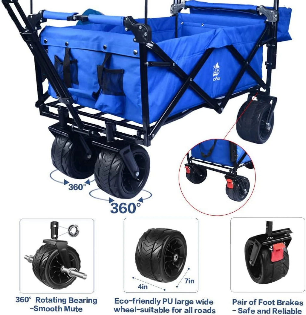 Collapsible Heavy Duty Folding Wagon Cart with Removable Canopy M47294