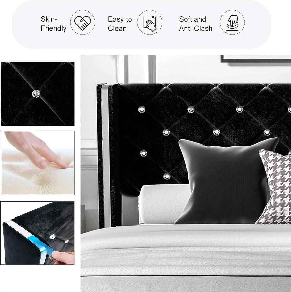 Queen Size Upholstered Platform Bed Frame with Wingback Headboard E75311