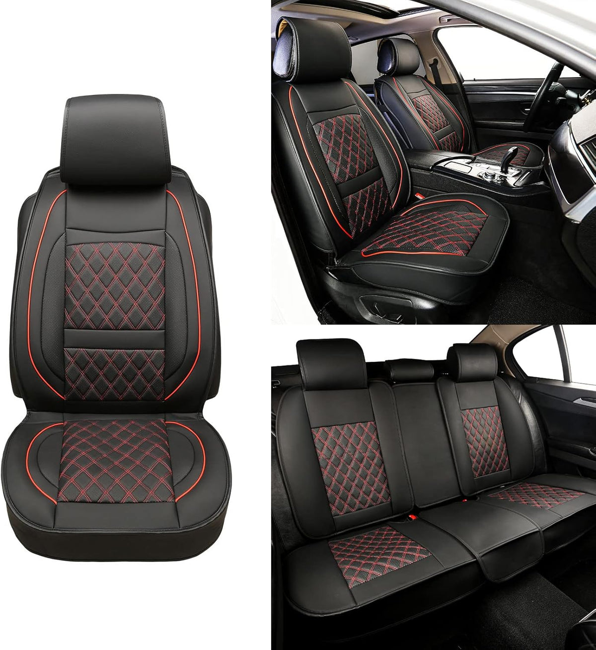 5 Car Seat Covers Black and Blue Leather Full Seat with 2 Car Backseat Storage Waterproof C880