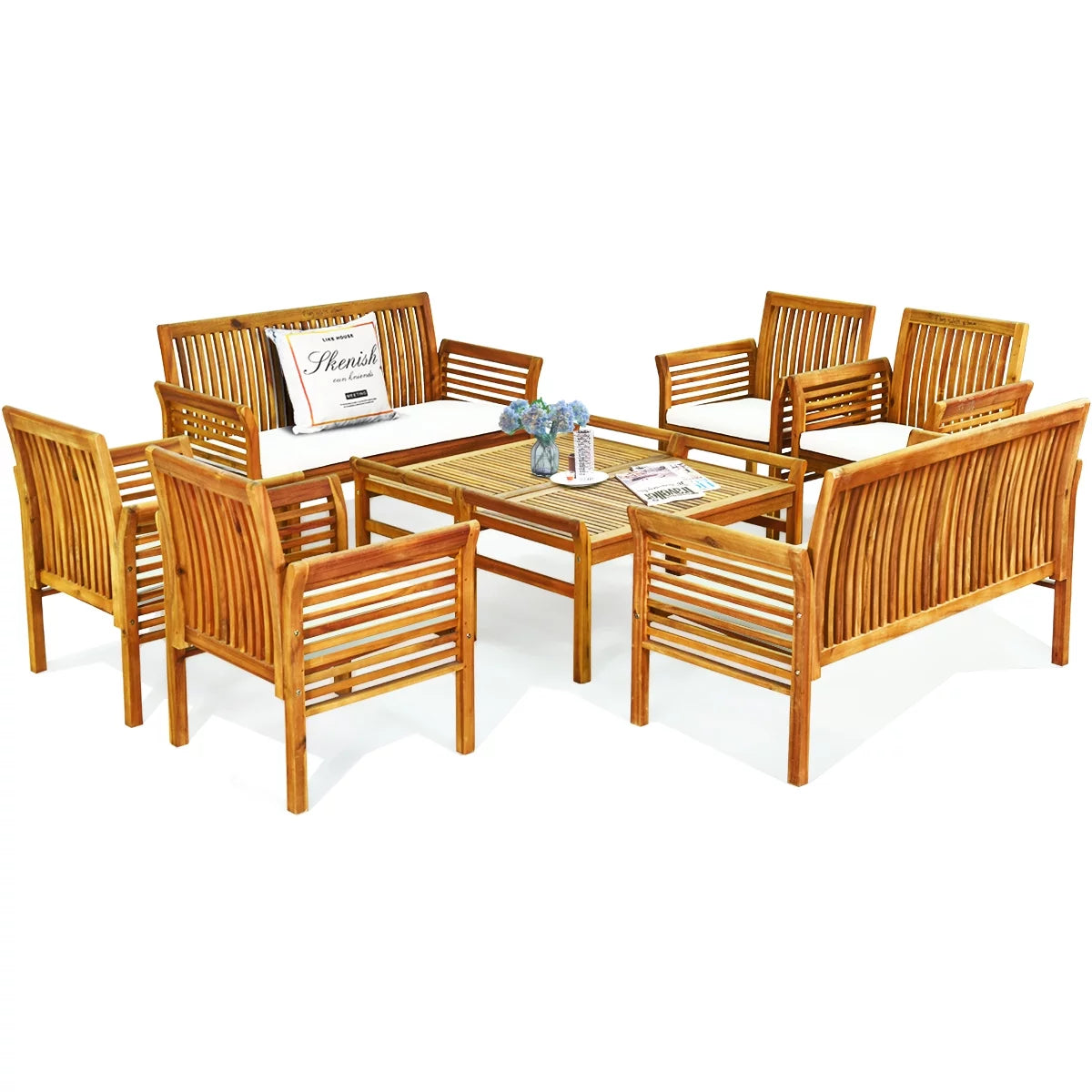 4-Piece Acacia Wood Patio Sofa Set with Beige Cushions P92169