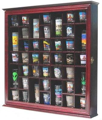 Cherry Finish Shot Glass Display Case with Glass Door R896