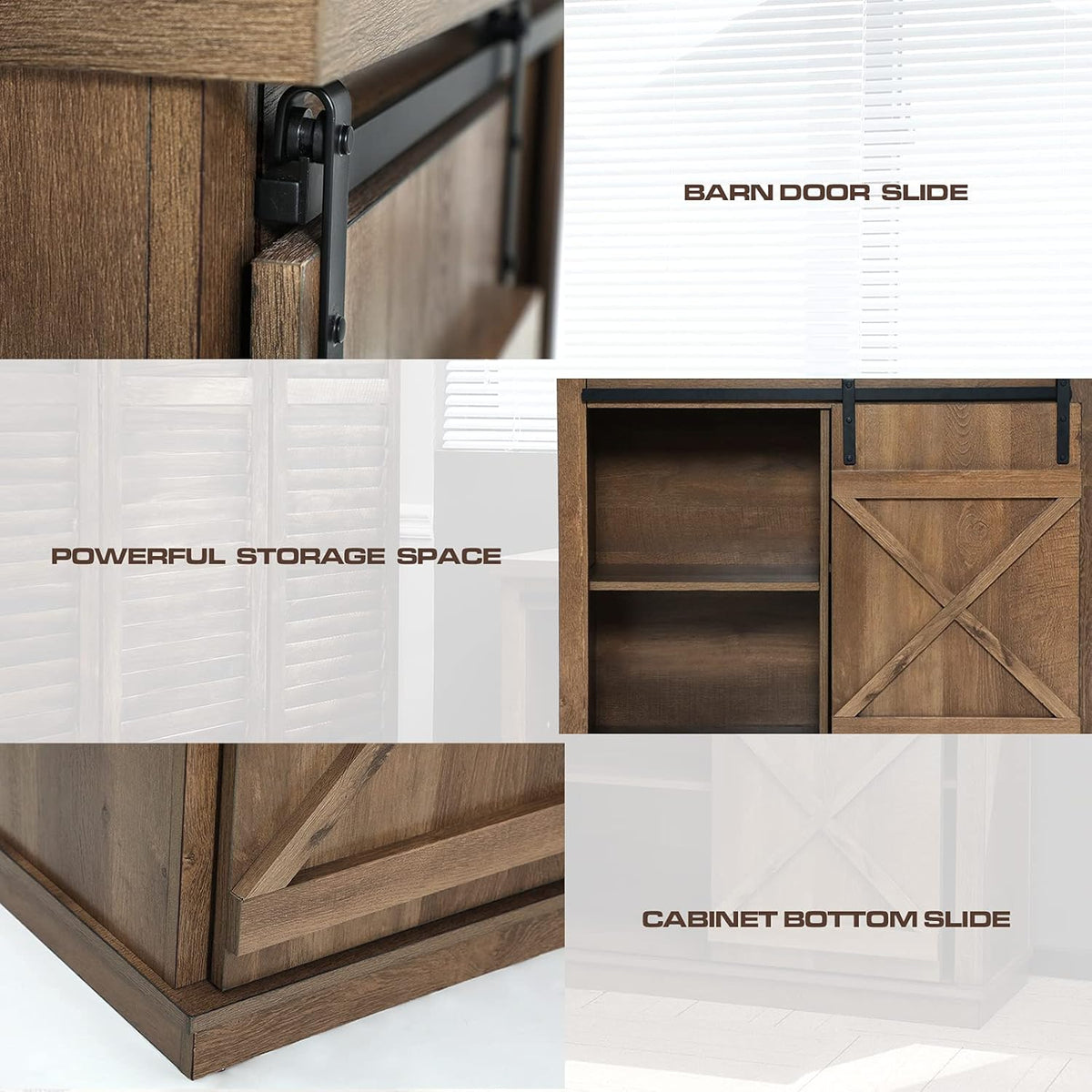 Farmhouse X Cabinet with Sliding Barn Door Storage Cabinet Coffee Table, 36 Wide Rustic Oak L3132