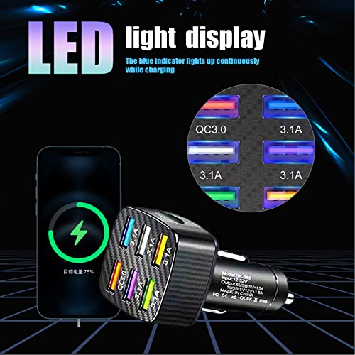 Car Charger Adapter, 6 USB Multi Port Fast Charger, QC3.0 USB Fast Charger R798