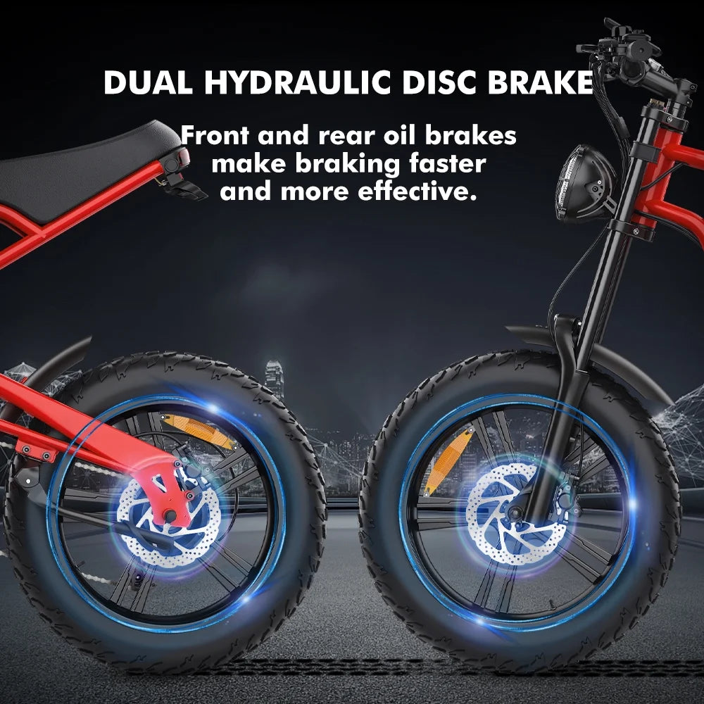 20 Fat Tire 1200W Electric Bike with Removable Battery Red O829