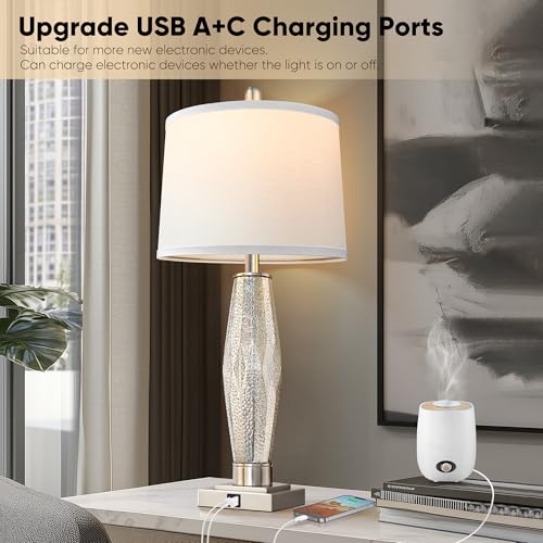 Table Lamps Set of 2 with USB A+C Charging Ports White Shade K33601