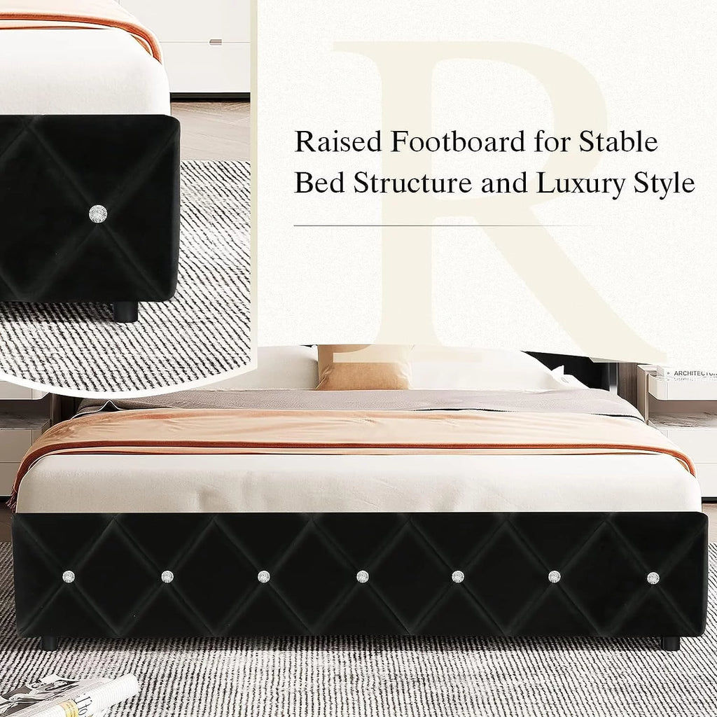Queen Size Upholstered Platform Bed Frame with Wingback Headboard E75311