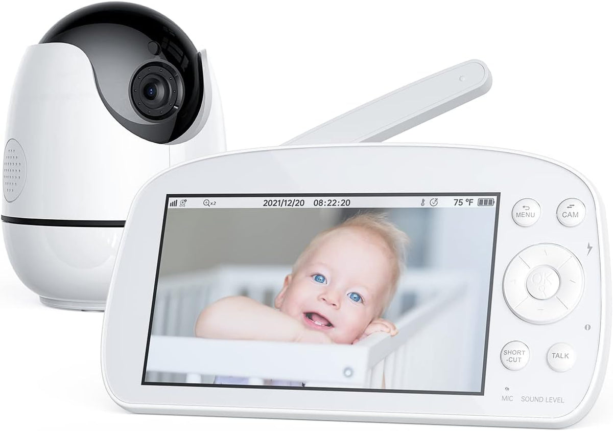Video Baby Monitor with Camera and Audio 720P HD Resolution, 5.5 Display, Remote Pan/Tilt/Zoom, Two Way Audio, Night Vision, Lullabies, Room Temperature V730819