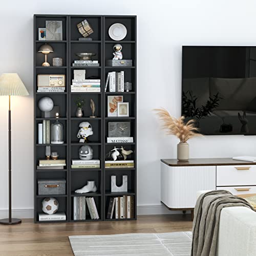Black/Brown 8-Tier Media Tower Rack with Adjustable Shelves L8854