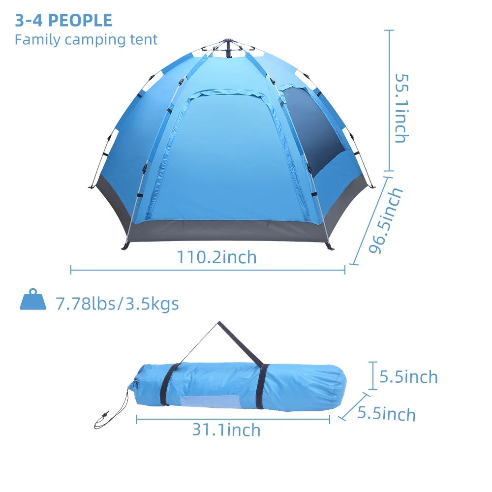 Waterproof Instant Pop Up Camping Tent, 3-4 Person Double Layer Dome Tent M71838