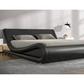 Black Faux Leather Queen Platform Bed Frame with Headboard K449