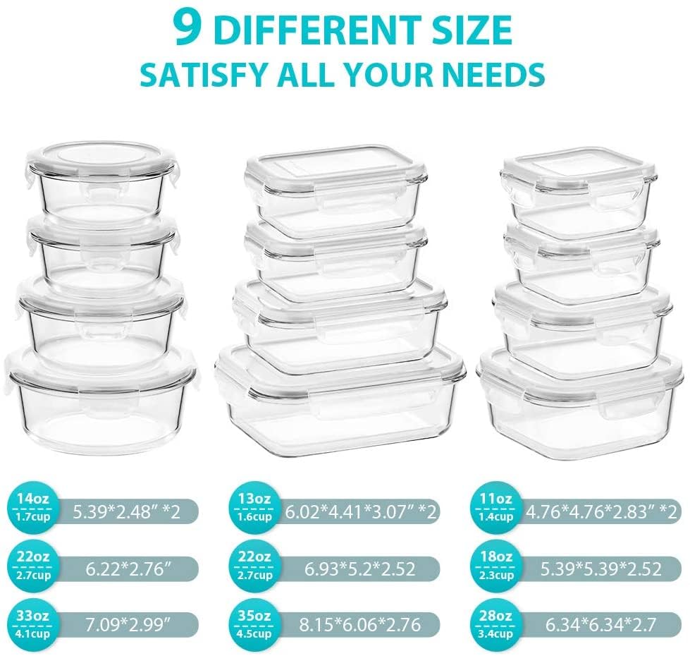 24 Piece Glass Food Storage Containers with Lids L94070