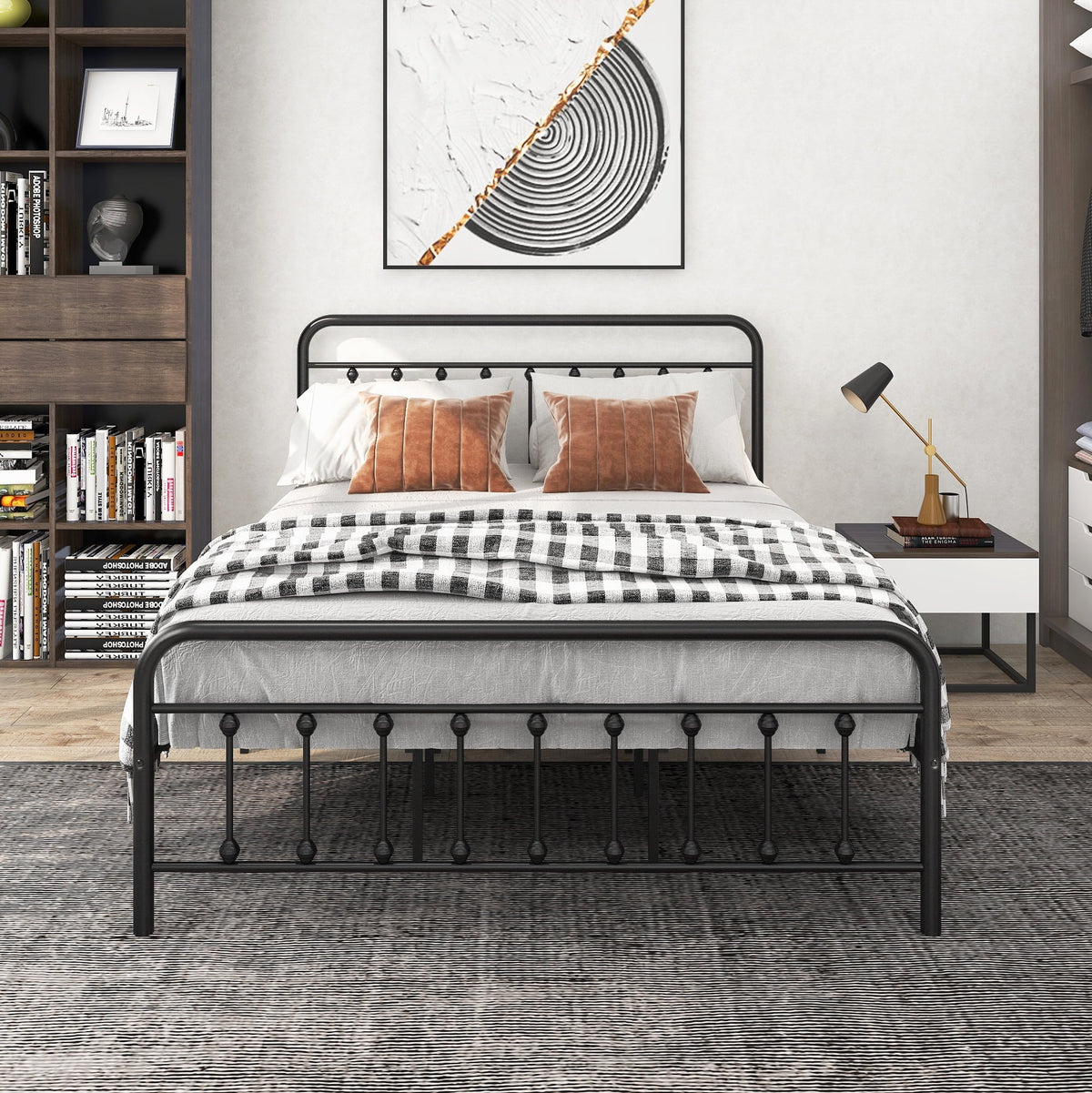 Queen Size Black Iron Bed with Headboard and Footboard I78241