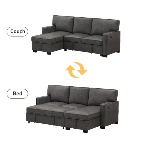 Grey Chenille L-Shaped Sleeper Sofa with Storage L69568