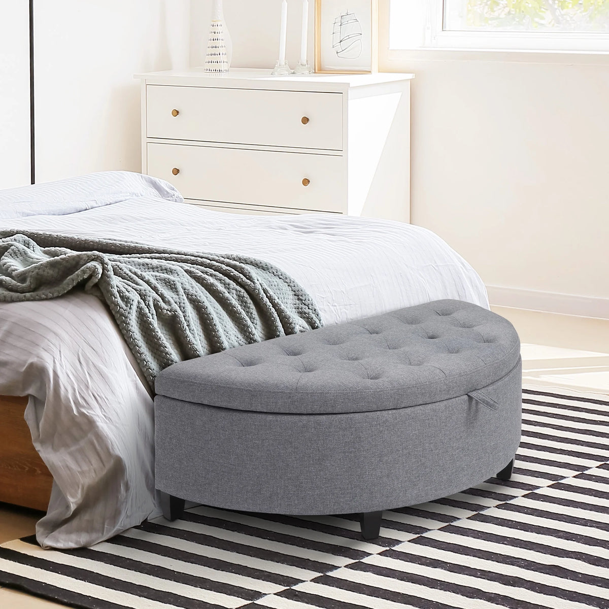 Gray Half Moon Storage Ottoman with Lift Lid P62959